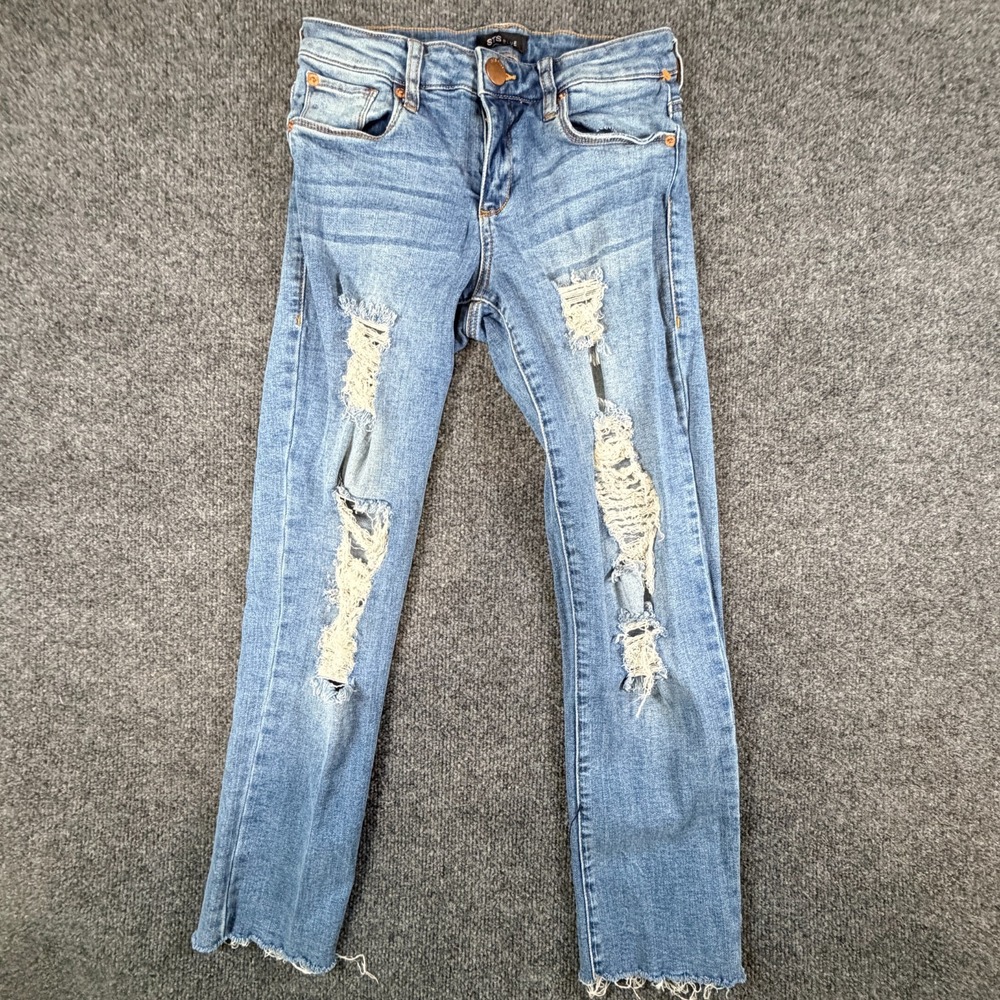 STS Blue Crop Jeans Womens 5  Denim Stretch Distressed Streetwear Frayed‎ Hem